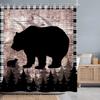 Vintage Brown Bear Shower Curtain Rustic Wooden Panel Texas Star Black And White Check Jungle Fabric Bath Curtain Bathroom Decor