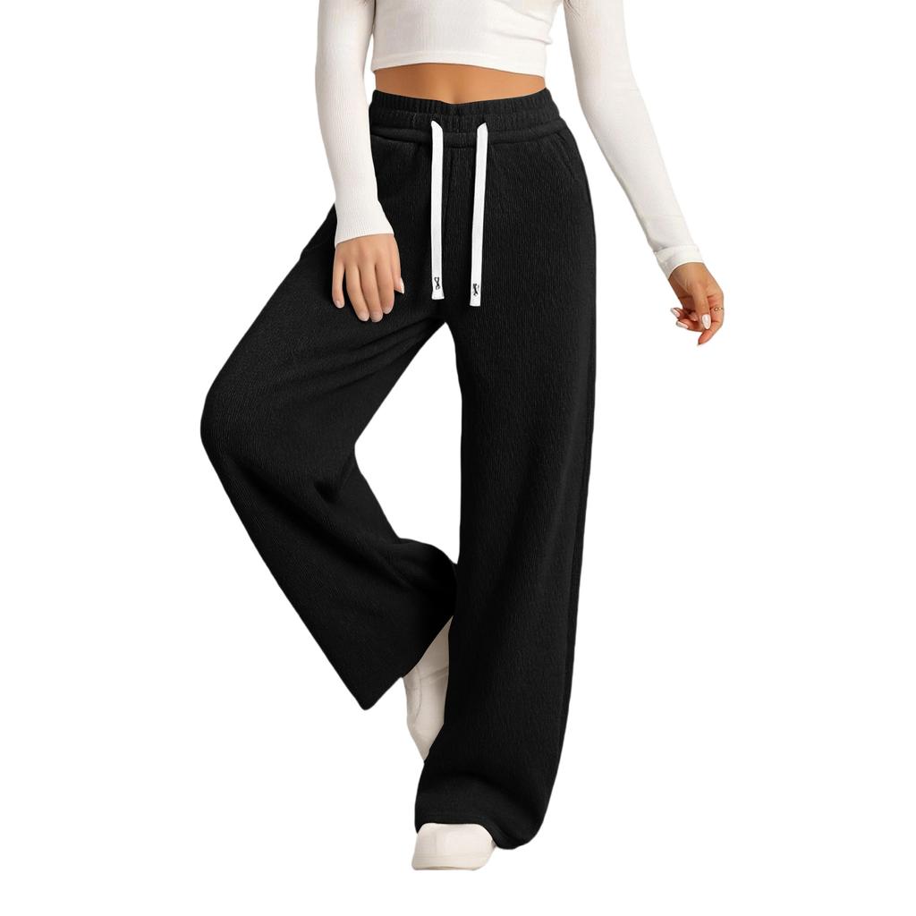 Damen Lässige Mode Farbe Elastischer Bund Kordelzug Taschen Weites Bein Gerade Hose