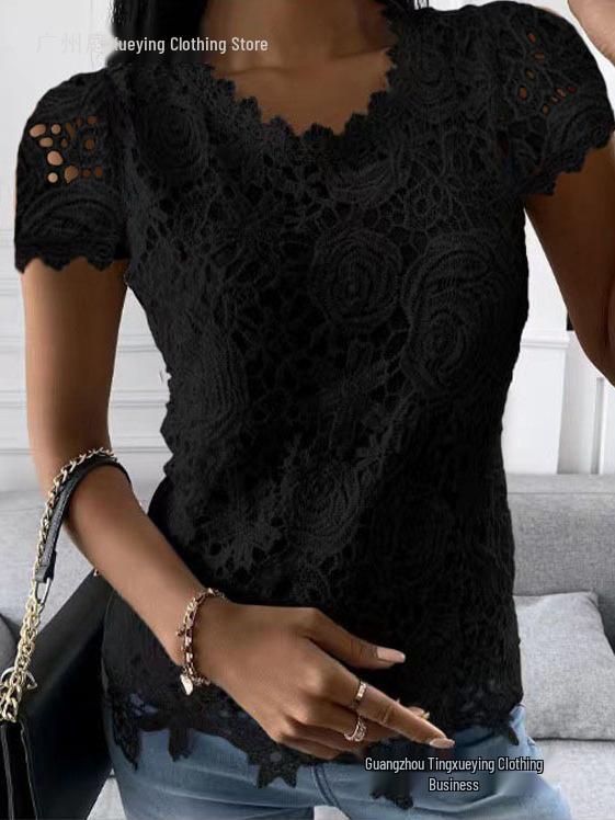 Summer New Arrivals: Women's European & American Lace Short-Sleeved Top