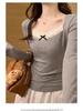 Lace Spliced Brushed Warm Long-Sleeve Women's T-Shirt, Slim Fit, Perfect for Autumn/Winter Layering or Solo Wear.