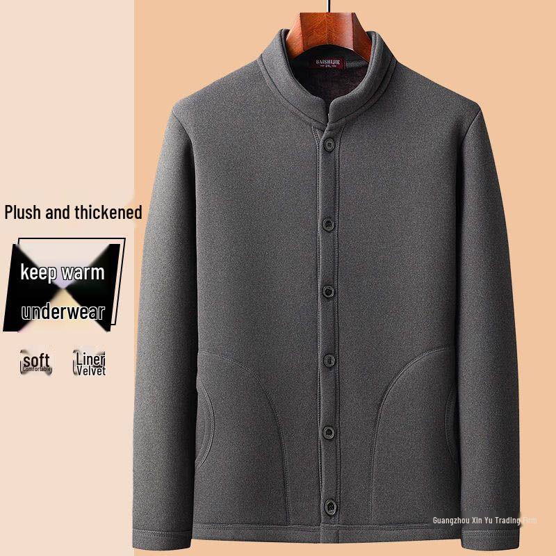 Winter Velvet Thickened Set for Middle-aged and Elderly Men: Dad's Cardigan and Grandpa's Warm Cotton Underwear