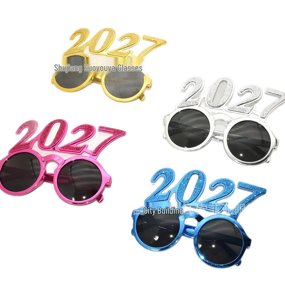 2027 New Year's Eve Decorative Round Lens Glasses for Parties & Gatherings