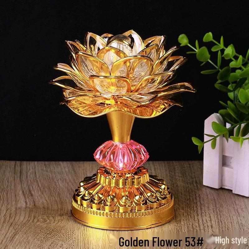 LED Seven-Color Lotus Lamp for Worship and Offering - Electronic Ever-Burning Buddhist Lamp for Guanyin and God of Wealth.
