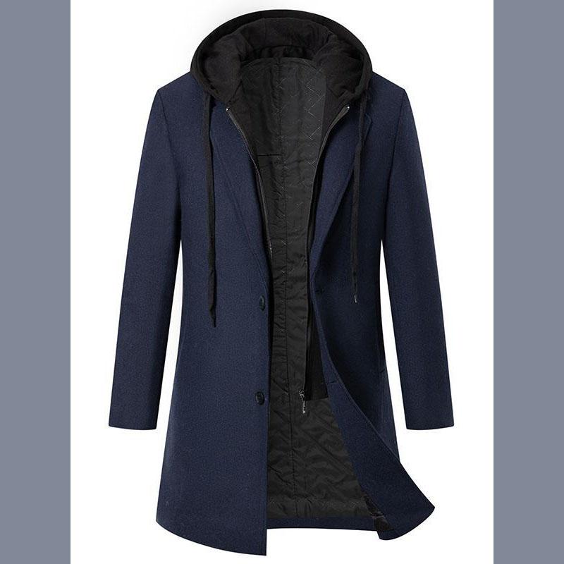 Luxury Business Casual Two-piece Illusion Padded Hooded Woolen Overcoat Autumn/winter High-end Men's Fleece Jacket