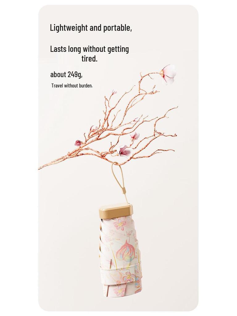 Compact Women's Mini Folding Sun and Rain Umbrella - UV Protection, Dual-Use with Color Glue.