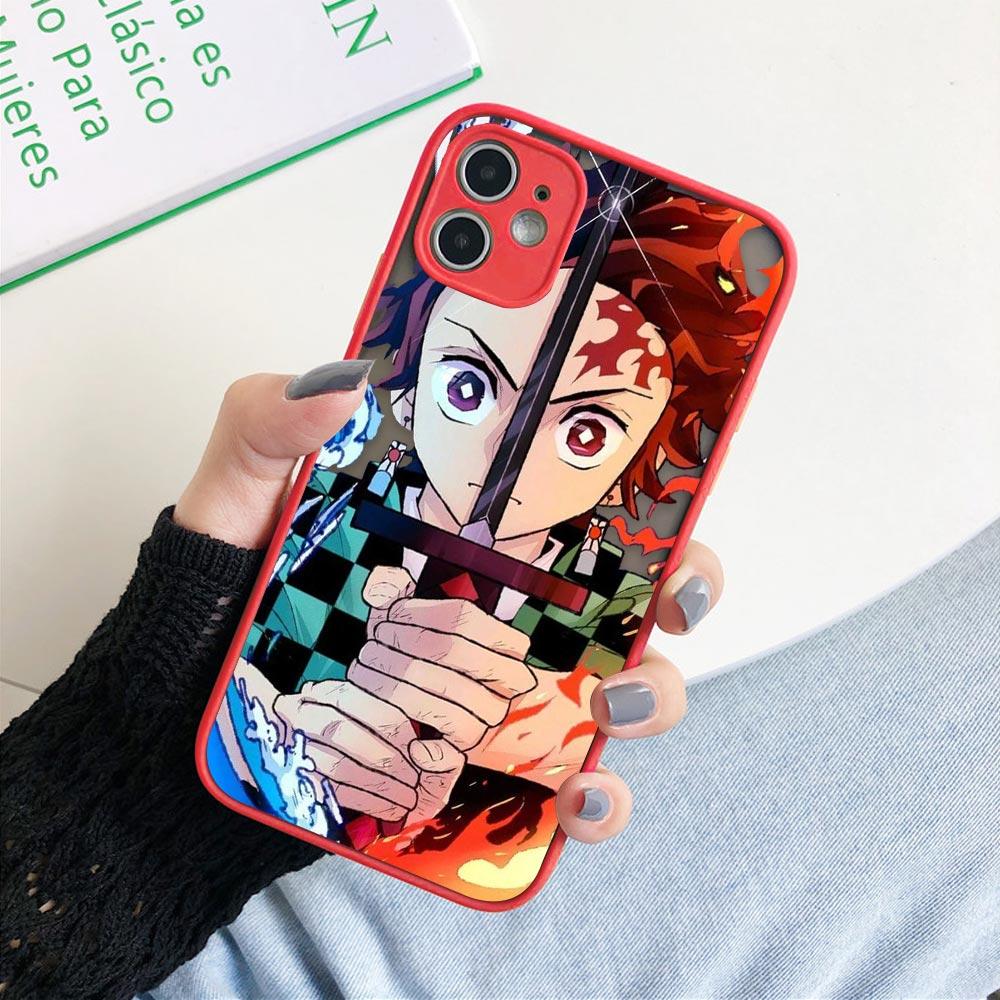 Matte Case For iPhone 11 12 13 14 Pm Pro Max XR X 8 7 Plus Pro XS Mini Skin Feeling Cover Fundas Shell Japan Anime Demon Slayer