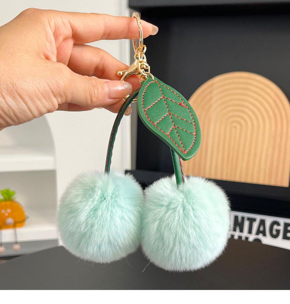 Faux Fur Cherry Leaf Plush Keychain - Fashionable, Cute Car Charm