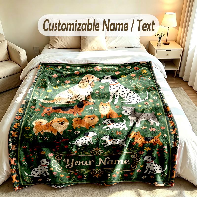 Dog Theme Soft Blanket Personalized Custom Name Text Print Warm Blanket Home Sofa Bedroom Decor