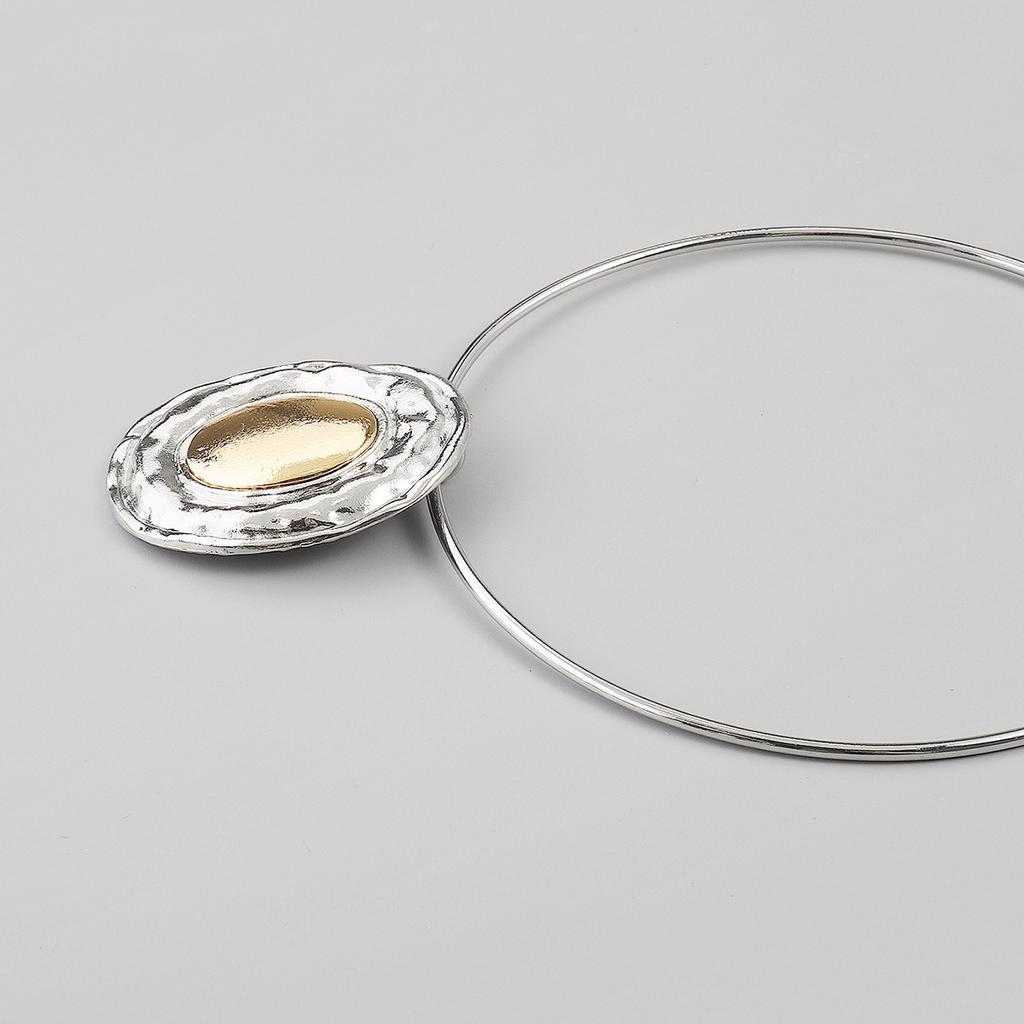 Tooxika Patchwork Oval Mirror Necklace Metal Colour Blocking Pendant Necklace Collar