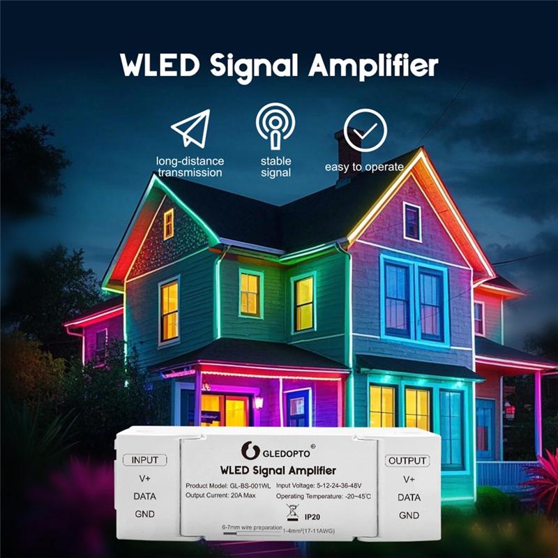 A44Z-GLEDOPTO WLED Signal Amplifier 10M Extension Flicker-Free LED Strip Enhancer For WS2811 WS2812 SK6812 Digital Controller