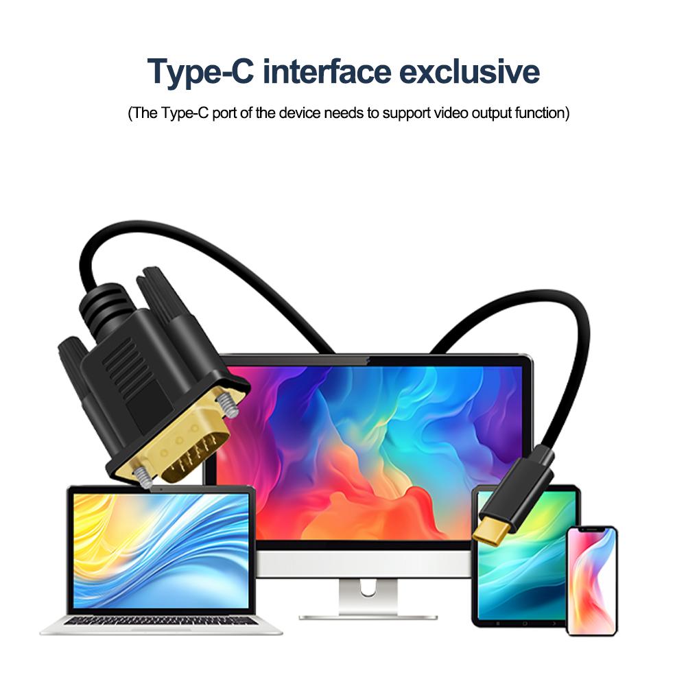 USB C 3.1 To VGA Adapter 1080P Type-C Male To VGA Male Video Converter Cable For HDTV Projector Laptop Monitor