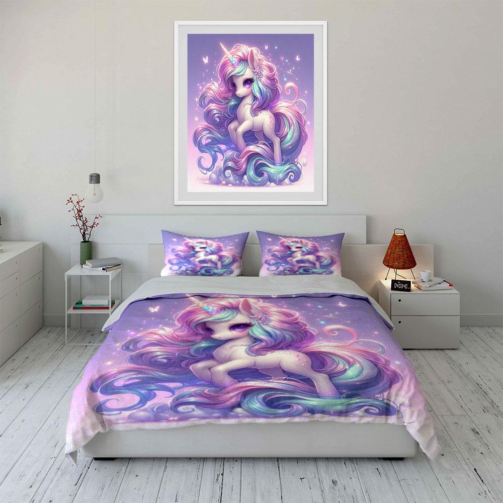 Magical Rainbow Unicorn With Butterflies Duvet Cover Set With 3D Printing Design Soft Polyester Bedding Set All-Season Comfort