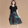 Women Casual  Short Sleeve Long Dress Printed Patchwork A-line Dress