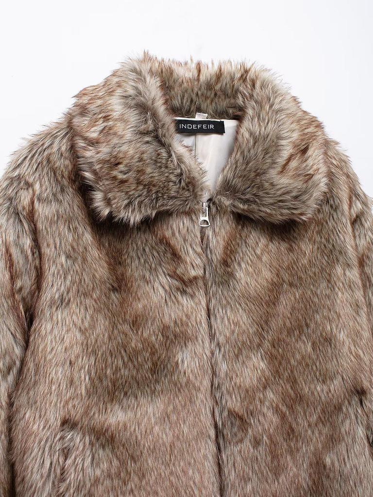 2024 Autumn Women's Vintage Faux Fur Coat In European & American Fashion