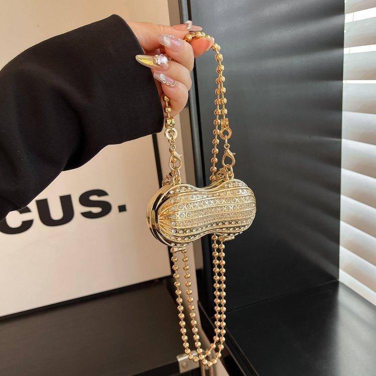 

Luxury Diamond Inlay Peanut Shape Crystal Clutch Purse Stones Evening Wedding Party Shoulder Bag Handle Rhinestone Mini Handbags золотой