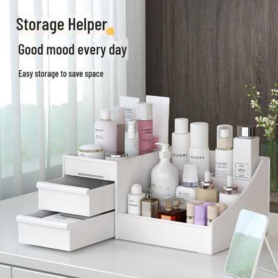 Mehrschichtige Schubladen Make-up Organizer: Kunststoffaufbewahrung für Wohnheim, Kosmetik, Hautpflege und Schreibtischgebrauch