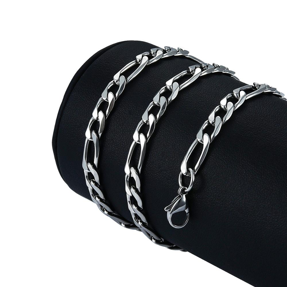 Classic Stainless Steel Figaro Chain Link Necklace Chains for Men Women Silver Choker Metal Jewelry Making Accessories