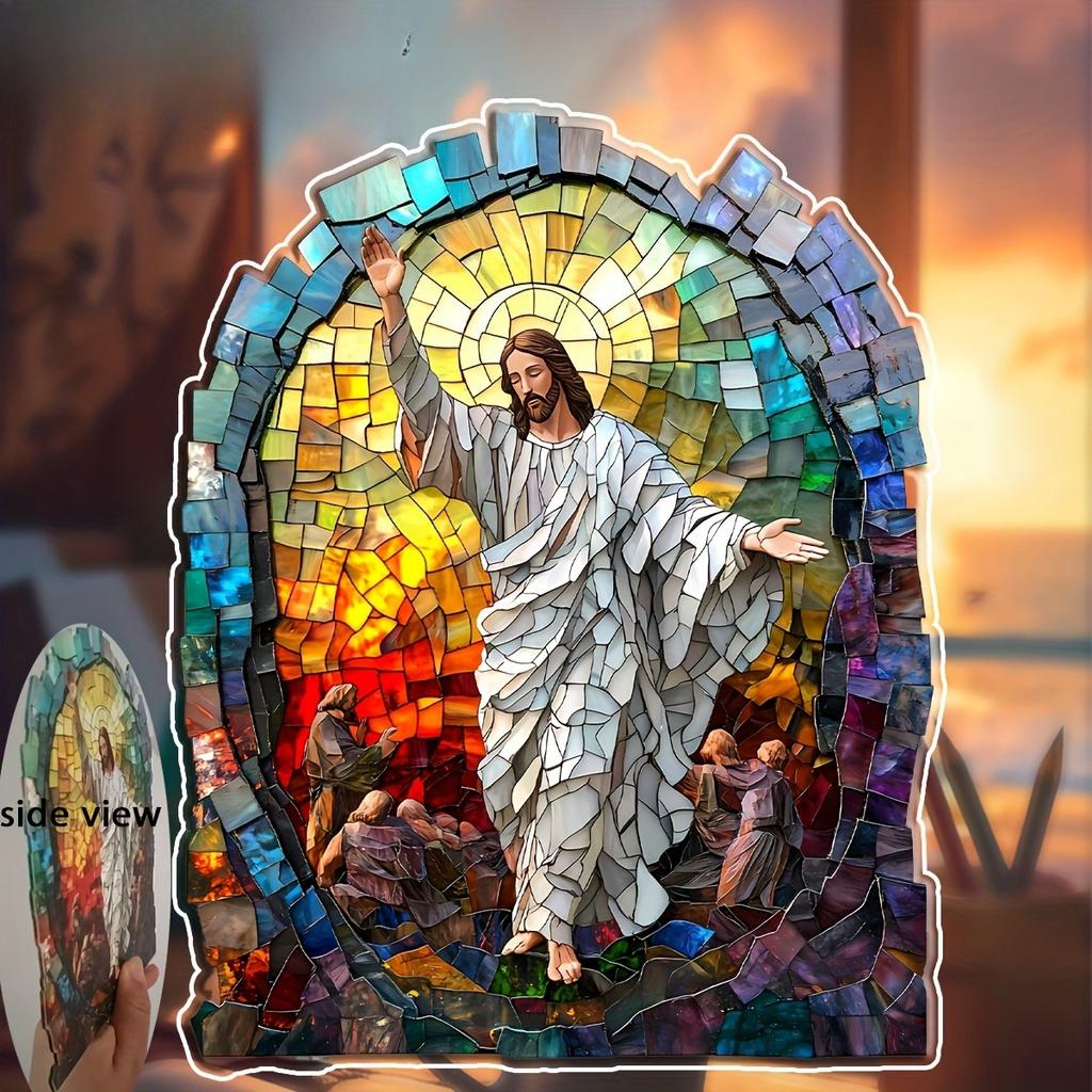 2D Flat Acrylic Jesus Resurrection Sun Catcher Decoration, Indoor and Outdoor Decoration - No Battery/electricity Required, Free Day Decoration, Shop