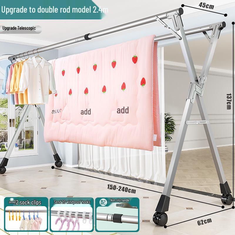 201 Stainless Steel X-Type Telescopic Clothes Drying Rack, Indoor Floor-Standing Model for Household Use