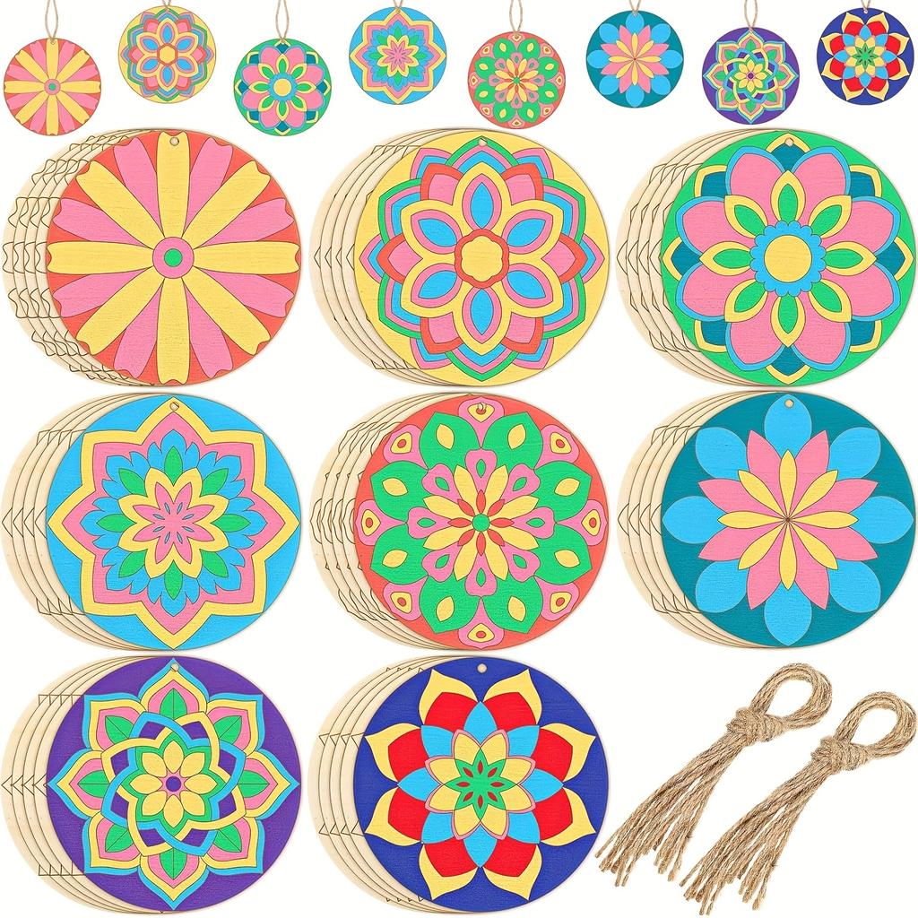 Wooden Mandala Painting Slices 40pcs, Crafts Ornament for Wedding & Home Decor