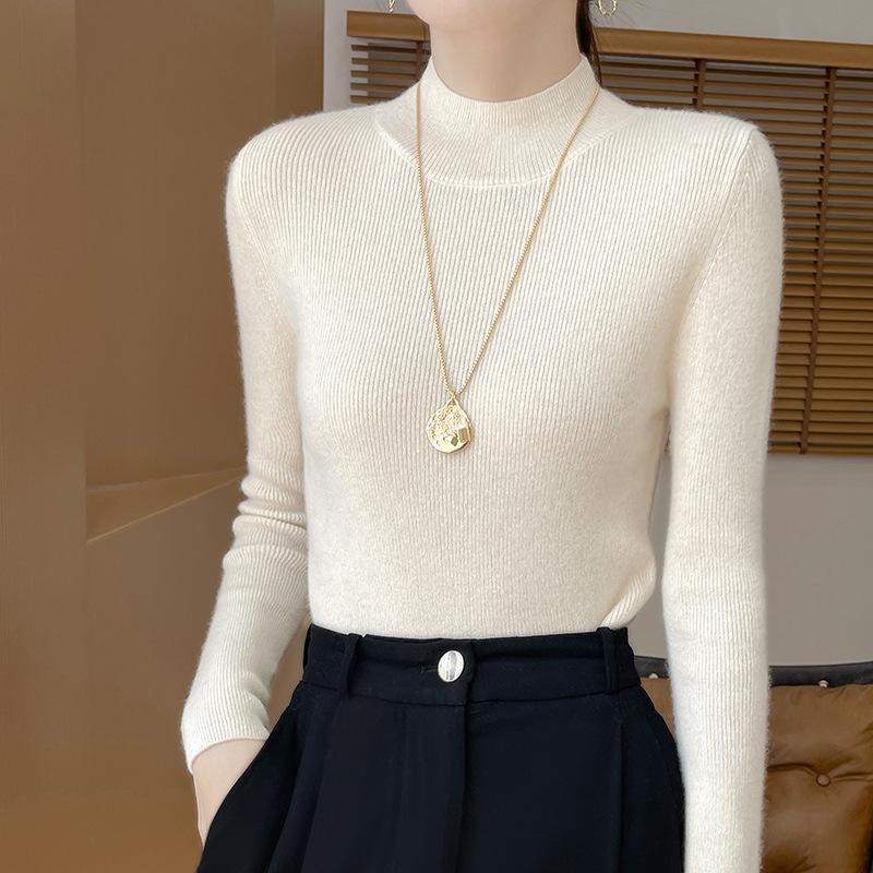 

Узкая и тонкая нижняя рубашка, женский свитер с полувысоким воротом, осенне-зимний трикотаж, топы XXL миндальный/бежевый