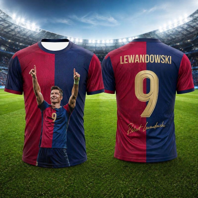 Lewandowski Fan Commemorative T-shirt Mens Football Print Pattern Jersey Daily Wear Breathable Quick Dry Kids Adult Sport Shirt