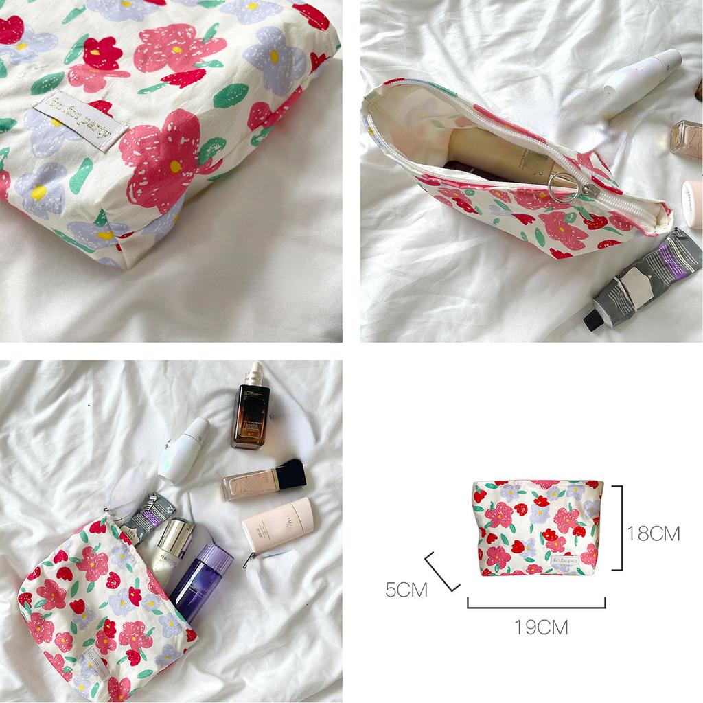 Vintage Flower Print Ladies Storage Bag Soft Cotton Women's Cosmetic Bags Make Up Case Female Girls Flora Handbags Clutch Purse