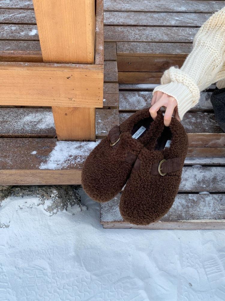 Small Person 3cm Inner Height Increase Lamb Wool Birkenstocks Women's All-inclusive Autumn and Winter Thick-soled Plush Beanie Loafers