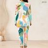 Women Plus Size Printed Half Zip Long Sleeve Longline Top Fitted Pants Two Piece Set