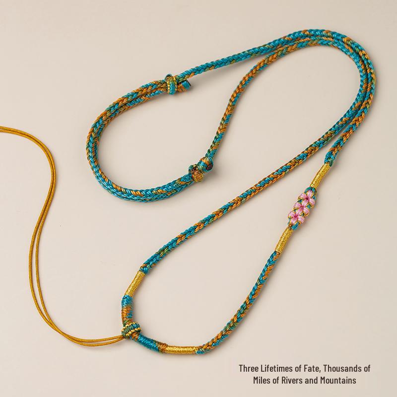 Premium Handmade Peach Blossom Knot Necklace Rope with Jade Accent