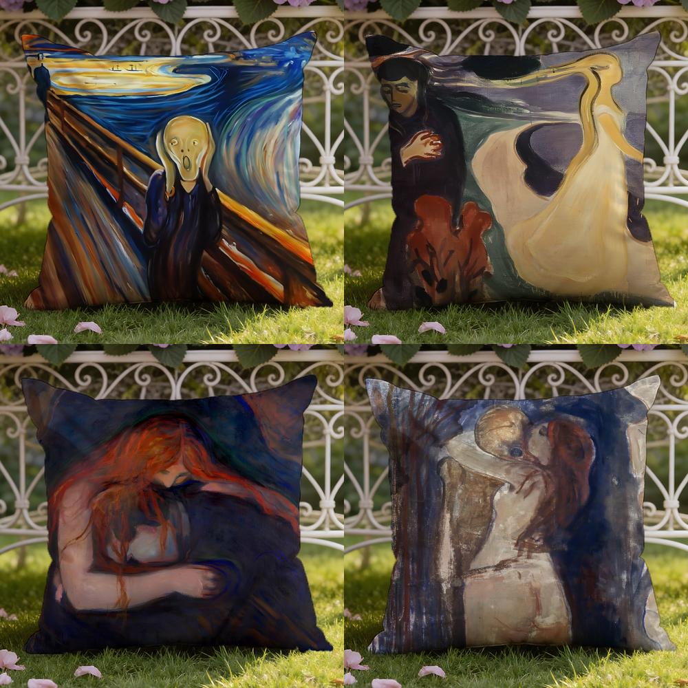 Art E-Edvard M-Munch Anxiety Cushion Cover Home & Car Dual-Scene Pillow Cover: Reversible for Premium Comfort