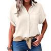Womens Button Down Shirts Short Sleeve Casual Collared Shirt Loose Blouses Color Tops With Pocket