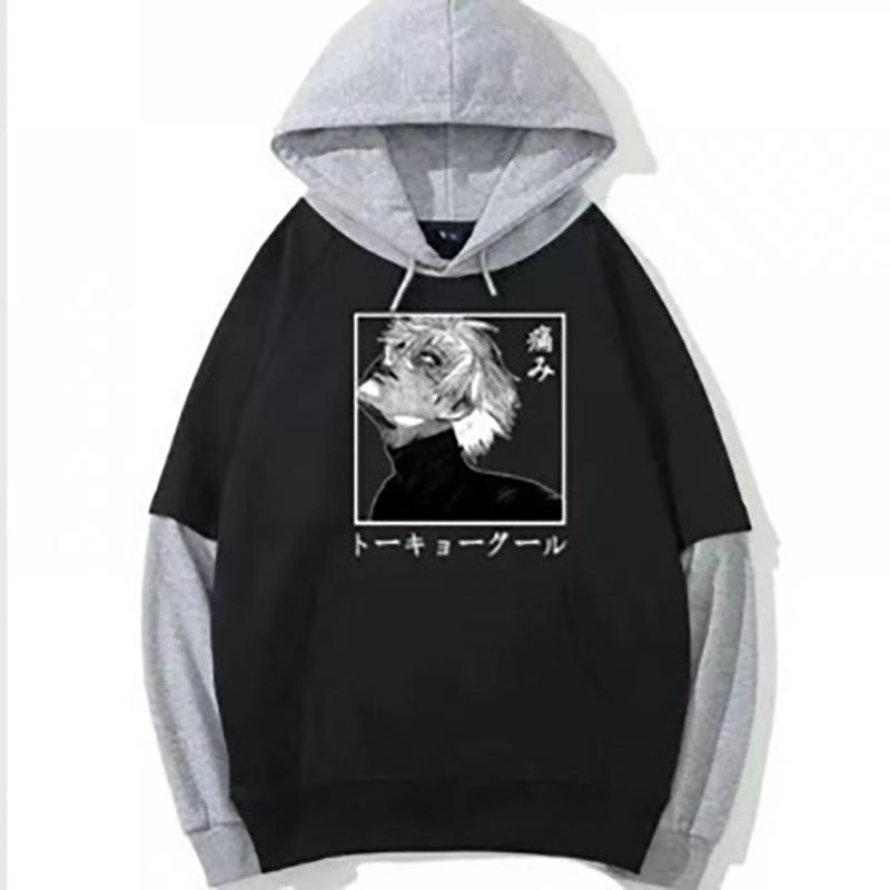 

Модная унисекс-толстовка с капюшоном в стиле аниме, свободный свитер с цветными блоками, контрастная цветовая гамма, дизайн с ложными слоями, верхняя одежда 4XL