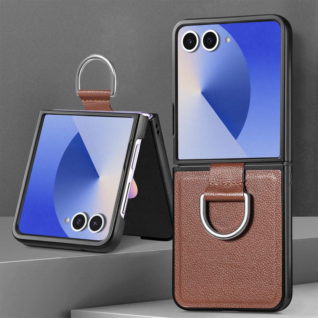 Kožené pouzdro s držákem na prsten pro Samsung Galaxy Z Flip7 5G Flip 7 Flip6 Flip 6 5 4 3 2 1 Flip5 Flip4 Flip3 Flip2 Ochranná pouzdra