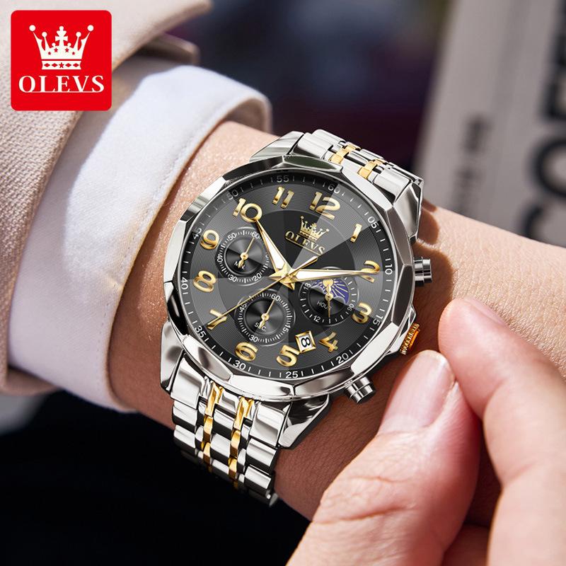 IHUASU Ceas bărbătesc cu trei ochiuri și șase pini, cuarț multifuncțional, ceas bărbătesc