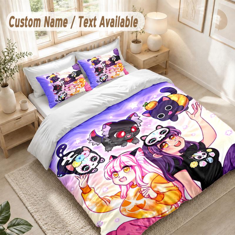 Aphmau Bedding Set, 1 Duvet Cover & 2 Pillowcases Soft Comfortable Bedroom Home Textile Decor