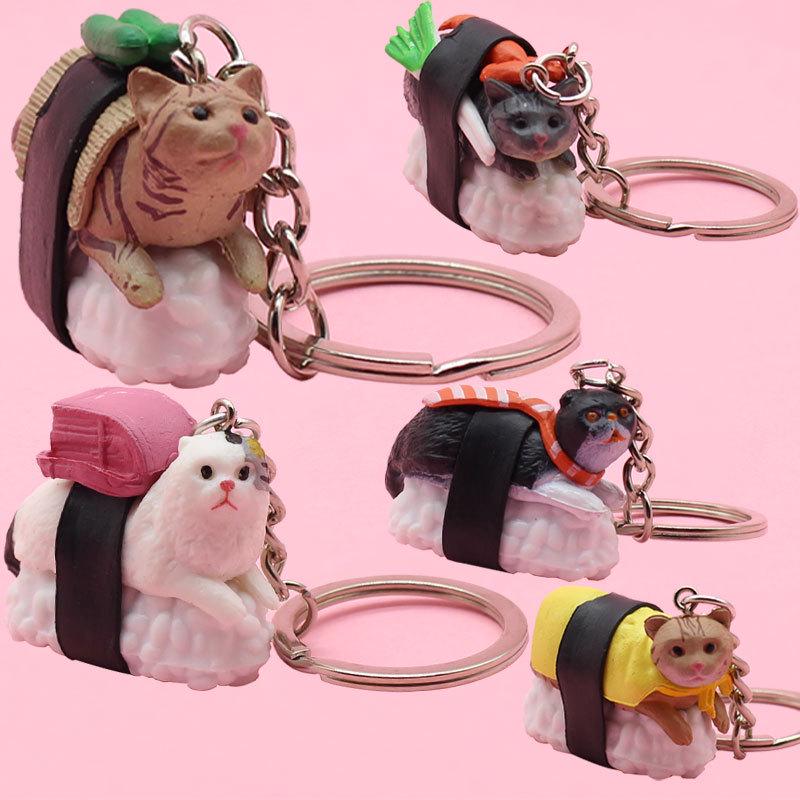 Cartoon Sushi Cat Keychain - Cute Kitten Pendant for Bags and Cars