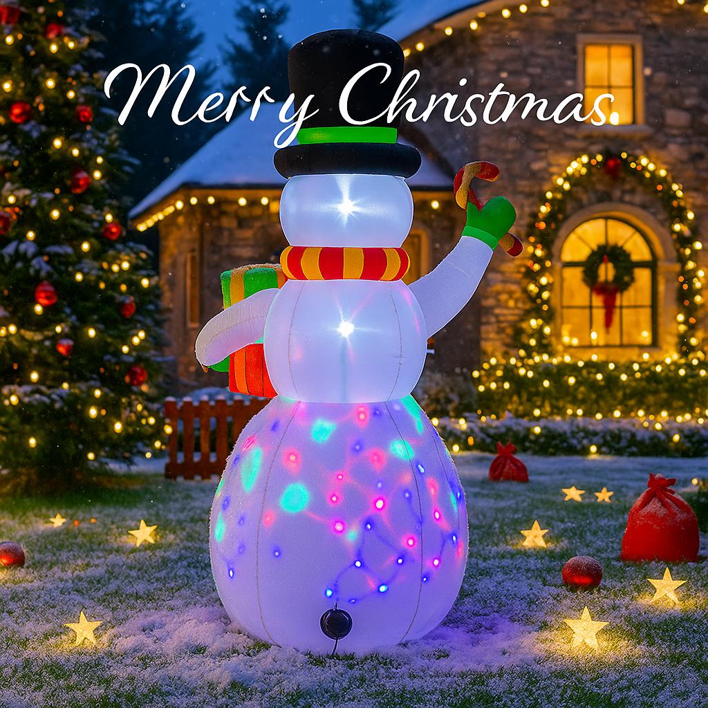 4.9FT Xmas Holiday Inflatable Yard Decor LED Snowman Candy Cane Gift Christma Home Decoration Ornament Festive Toy Gift Supplies