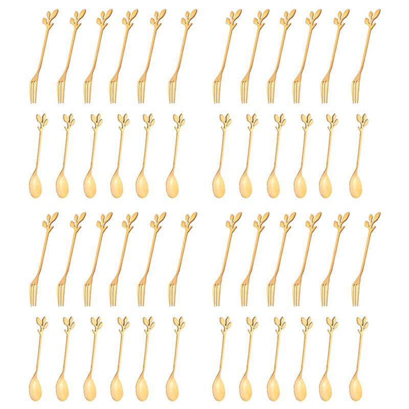 ABUL-48 Packs Of Stainless Steel Fork And Spoon Set, Ice Cream Tea Coffee Spoon Tableware Kitchen Tableware золотистый