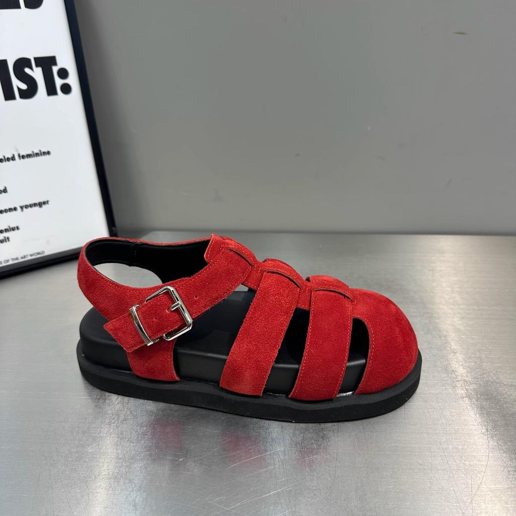 European Thick-soled Bag Head Roman Sandals Women's 2025 Summer New Muffin Bottom Retro Woven Hollow Pig Cage Shoes