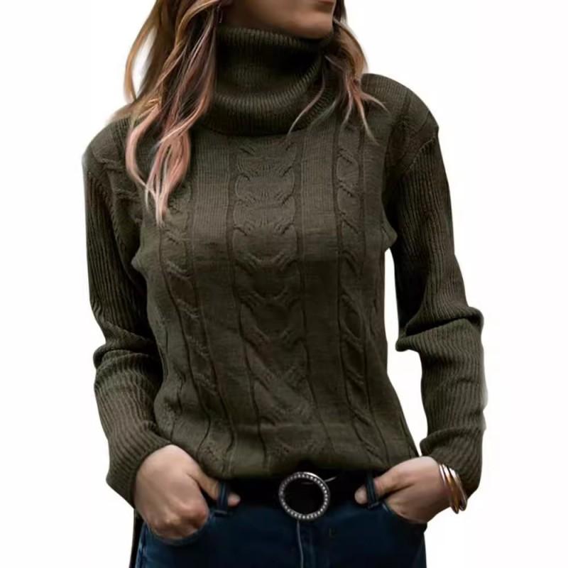 Womens High Neck Solid Color Knit Sweater Long Sleeve Winter 2026 Street Style Slim Fit Pullover