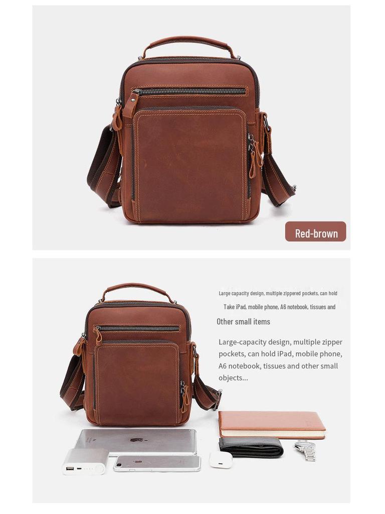 Herren Trendige Aktentasche & Umhängetasche aus echtem Leder - Vintage Crazy Horse Schulter- und Rucksack