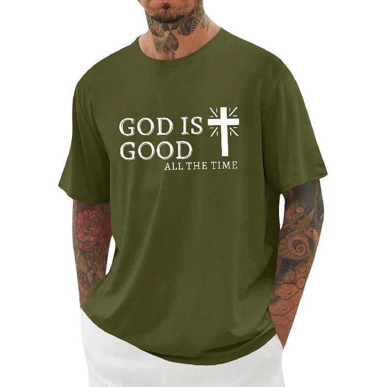 Mens Christian Shirts Shorts Sleeve Crewneck Jesus Cross Printed T Shirts Loose Graphic Tee