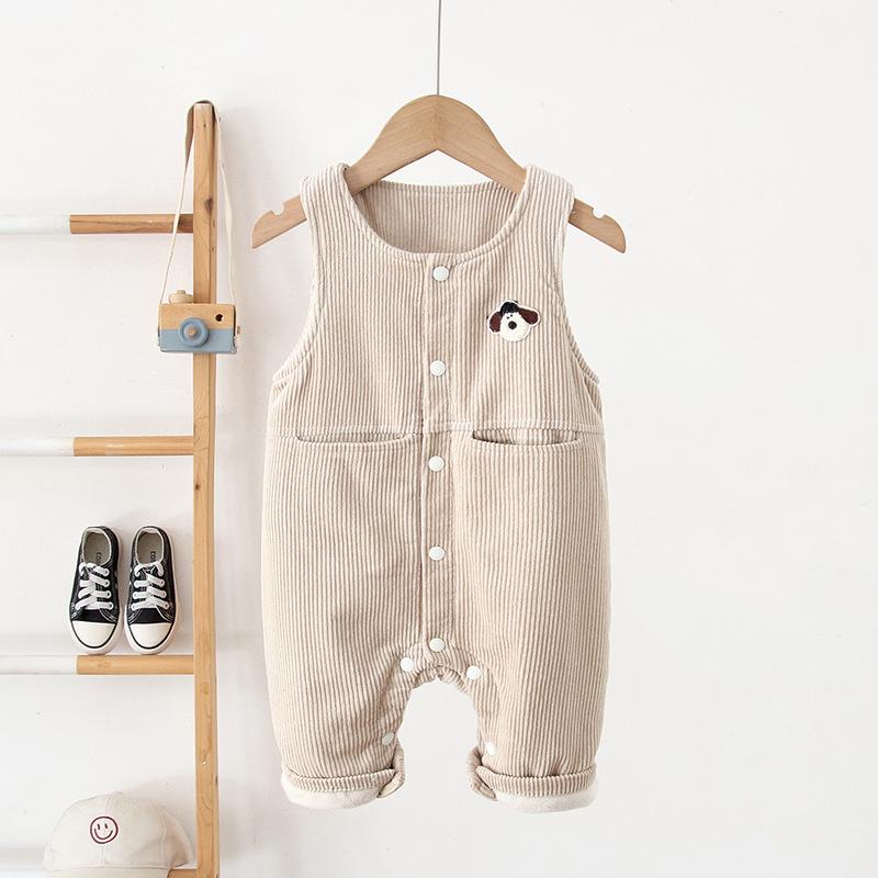 2025 Winter Korean Style Baby Overalls: Dark Snap, Fleece-Lined, Ages 0-3