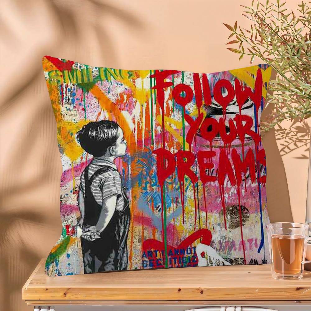 Banksy Street Graffiti Cushion Cover Inches Farmhouse Decor Home Throw Pillow Covers for Couch Decorations