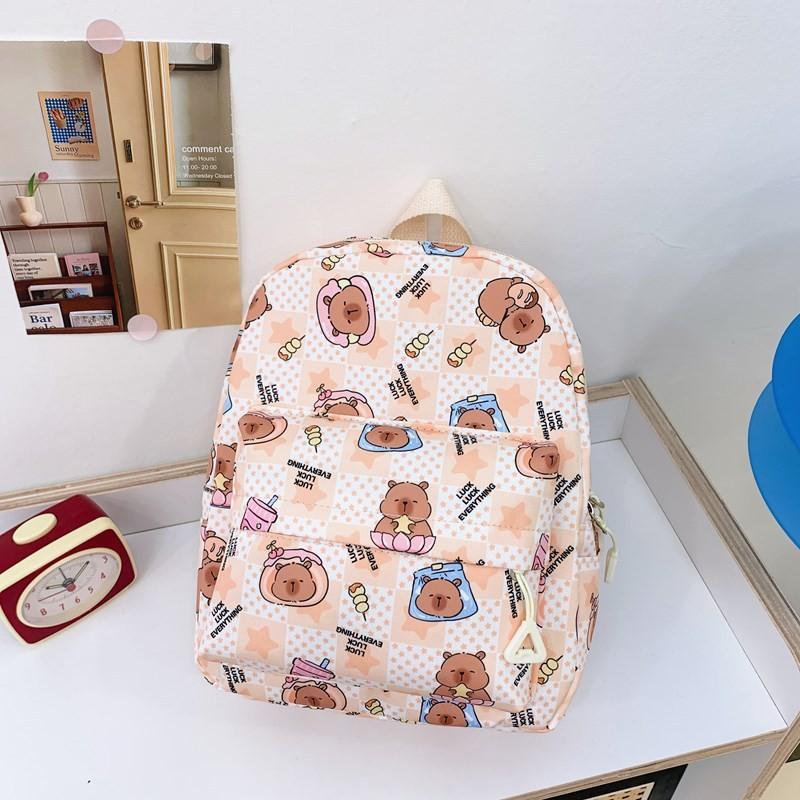 Capybara Cute Pudding Milk Tea Checkered Cartoon Pattern Children Backpack S бежевый