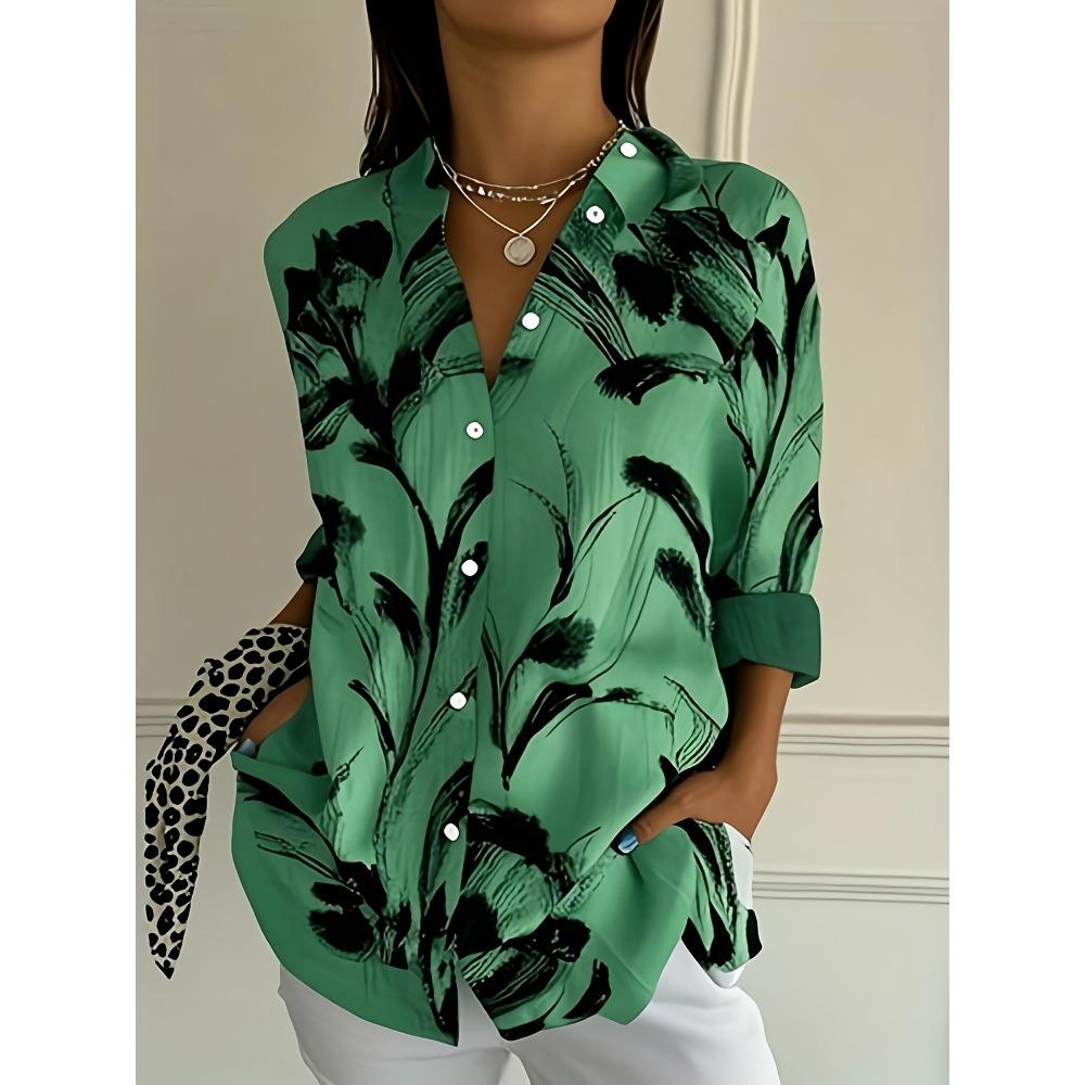 Fashion Floral leaf 3D Print Women's Long Sleeve Shirt Autumn New Button-Down Lapel Casual Shirt Casual Wear Women Clothing