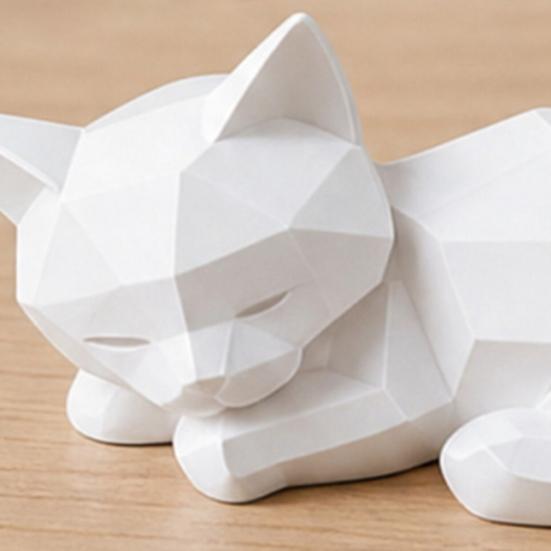 Geometric Sleeping Cat Figurine, 3D Printed Minimalist Cat Statue, Abstract Animal Sculpture for Desk Shelf Home Office Decor