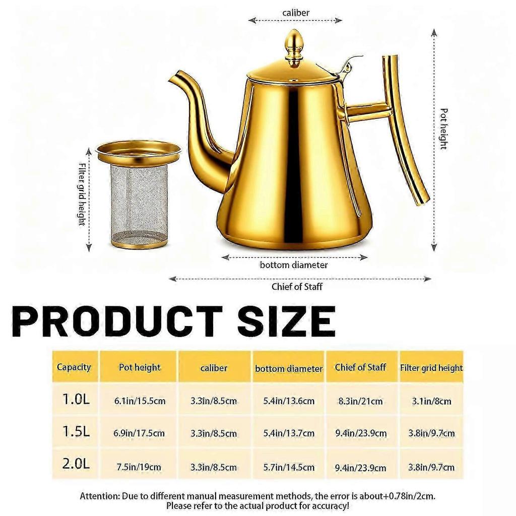 Stainless Steel Tea Kettle with Infuser, Coffee Pot for Home, Anti-Scald Design, Smooth Water Flow, Lightweight and Ergonomic Handle,Gold