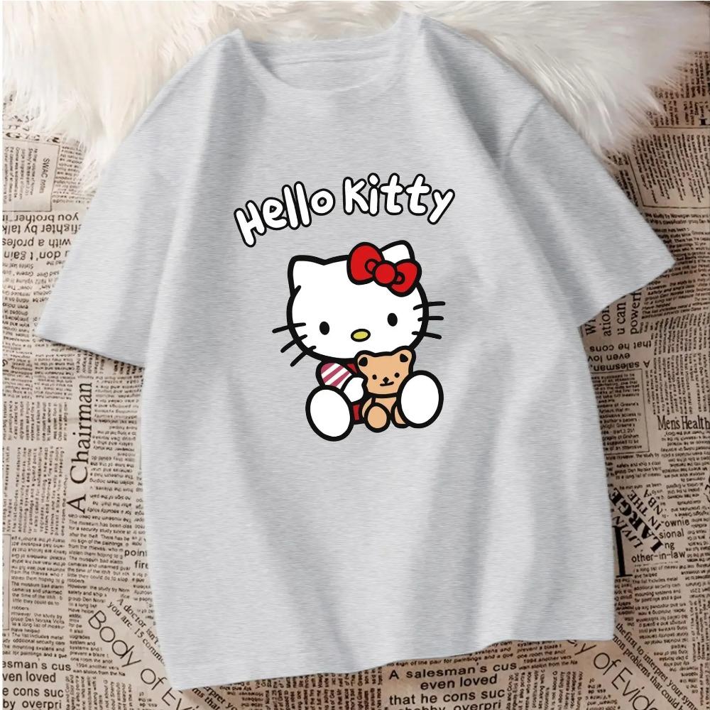 Cartoon Fashion Lovely Hello Kitty Print Women Ladies Girls T-Shirt Cartoon Harajuku O Neck Short Sleeve Unisex Summer Tops